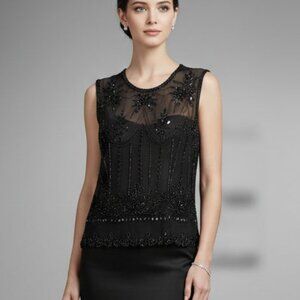 Vintage Black Beaded Sheer Sleeveless Top XS